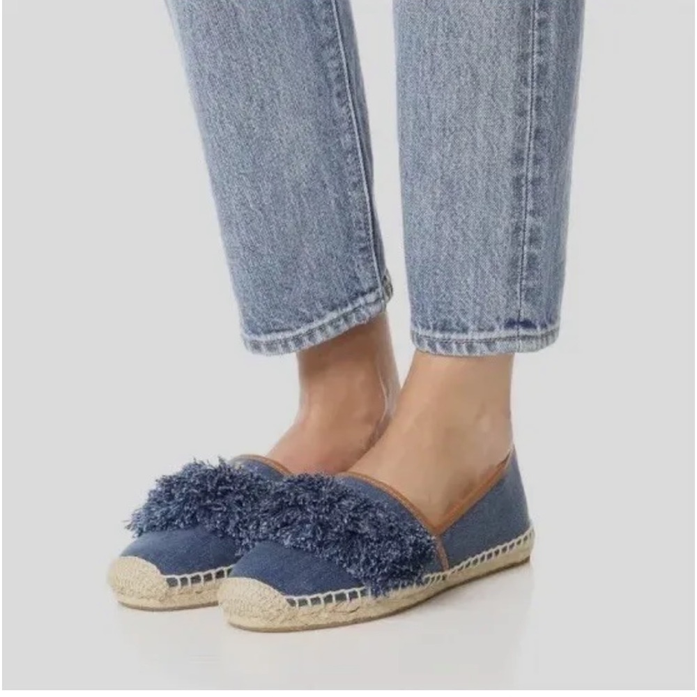 Tory Burch Shaw Denim Fringe Espadrille Flats